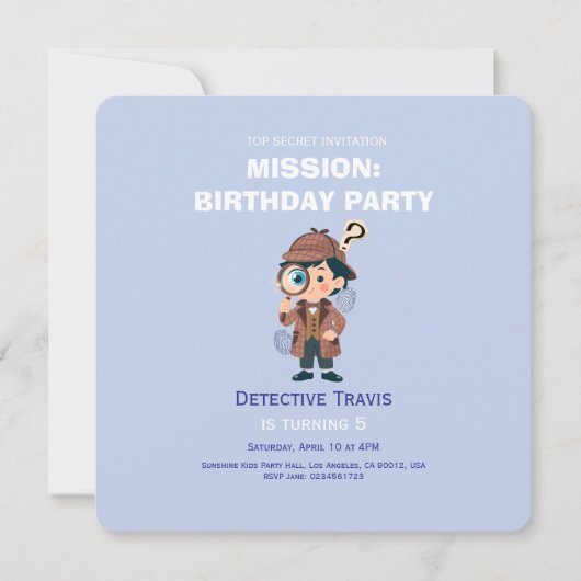 かわいい少年探偵の誕生日招待状 招待状 (正面)