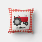 かわいい少年用ルームデコーレッドトラクタの名前 クッション (正面)