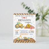 かわいい少年誕生日建設車両パーティー ポストカード (スタンド正面)