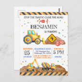 かわいい少年誕生日建設車両パーティー ポストカード (正面/裏面)