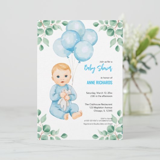 かわいい少年 現代のユーカリ 青い風船 招待状 (スタンド正面)