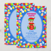 かわいい少年 3歳 誕生日 風船 招待状 (正面/裏面)