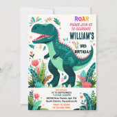 かわいい少年 T レックス 3 歳の誕生日 招待状 (正面)