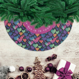 かわいい居心地のカラフルハートクリスマスウォーター色 ブラッシュドポリエステルツリースカート