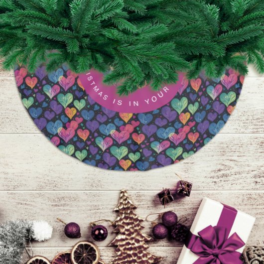 かわいい居心地のカラフルハートクリスマスウォーター色 ブラッシュドポリエステルツリースカート