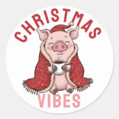 かわいい居心地のクリスマス豚 ラウンドシール (正面)