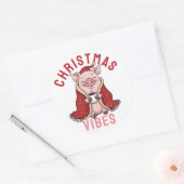 かわいい居心地のクリスマス豚 ラウンドシール (封筒)