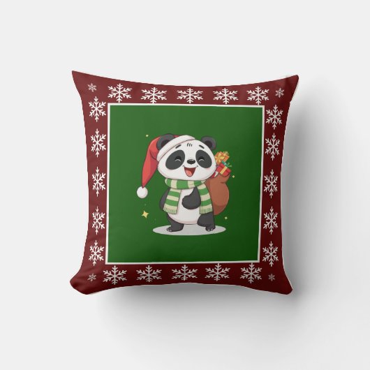 かわいい居心地の良いトレンディーパンダベアークリスマスノーフォト クッション (正面)