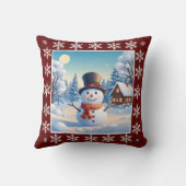 かわいい居心地の良いヴィンテージ冬雪だるまメリークリスマス クッション (裏面)
