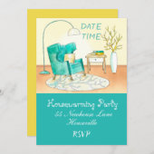 かわいい居間のイラストレーションの引っ越し祝いパーティーのパーティー 招待状 (正面/裏面)