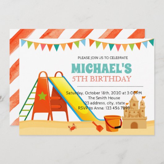 かわいい屋内遊具パーティの招待状 招待状 (正面/裏面)