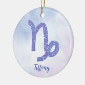 かわいい山羊座星占いサインパーソナライズされたパープル セラミックオーナメント (左)