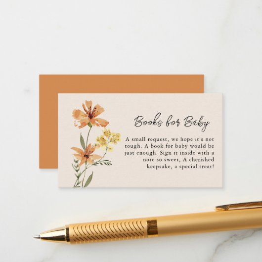 かわいい山花の赤ちゃんシャワー本ベビー エンクロージャーカード (正面/裏面インサイチュ)