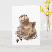 かわいい川のカワウソ,動物のトラック,野生動物 カード (黄色い花)