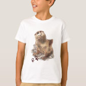 かわいい川のカワウソ，動物のトラック，野生動物 Tシャツ (正面)