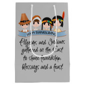 かわいい巡礼者とインディアン感謝祭パーティー ミディアムペーパーバッグ (裏面)