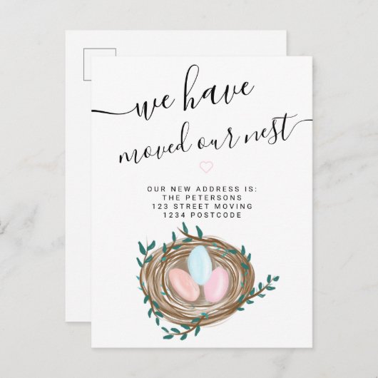 かわいい巣の水の色の卵の新しい家の移動 案内ポストカード (正面/裏面)