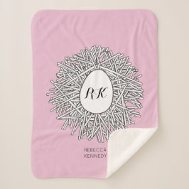 かわいい巣&卵パーソナライズされたイニシャル&ネームピンク シェルパブランケット