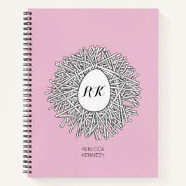 かわいい巣&卵パーソナライズされたイニシャル&ネームピンク ノートブック
