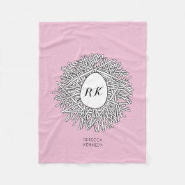 かわいい巣&卵パーソナライズされたイニシャル&ネームピンク フリースブランケット