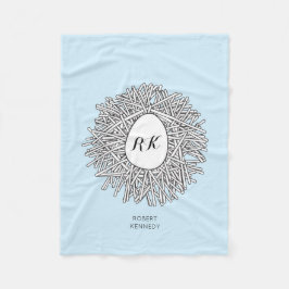 かわいい巣&卵パーソナライズされたイニシャル&ネームブルー フリースブランケット