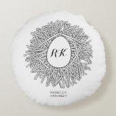 かわいい巣&卵 – パーソナライズされたイニシャル&名前 ラウンドクッション (裏面)