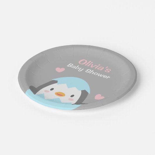 かわいい工夫のペンギンのベビーシャワーのパーティーの供給 ペーパープレート (アングル)