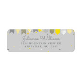 かわいい差出人住所パーティーイエローグレーバナー ラベル (正面)