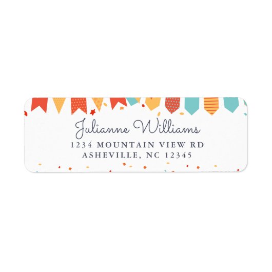 かわいい差出人住所パーティーカラフル紙吹雪ホワイト ラベル (正面)