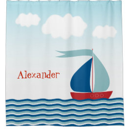かわいい帆船パーソナライズされた水上航海の、 シャワーカーテン