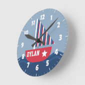 かわいい帆船航海の子供へ室 ラウンド壁時計 (傾斜)