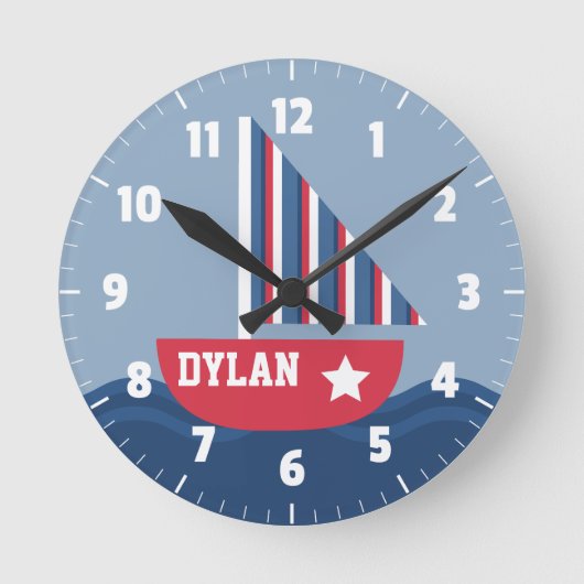 かわいい帆船航海の子供へ室 ラウンド壁時計 (正面)