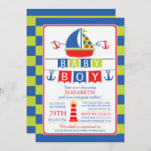 かわいい帆船航海の男の子ベイビーシャワー招待状 招待状 (正面/裏面)