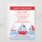 かわいい帆船航海の，ボーイ·ベイビーシャワー 招待状 (正面)