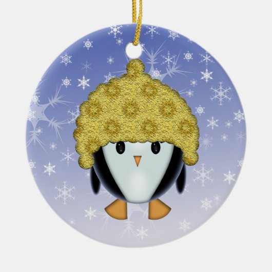 かわいい帽子のペンギンのオーナメント セラミックオーナメント (正面)