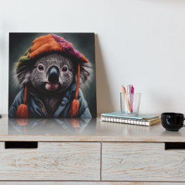 かわいい帽子をかぶった可愛らしいコアラ メタルプリント