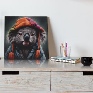 かわいい帽子をかぶった可愛らしいコアラ メタルプリント