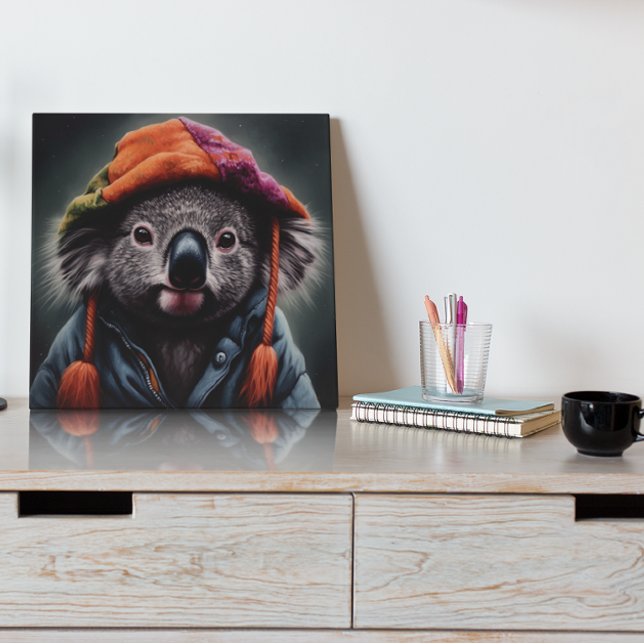 かわいい帽子をかぶった可愛らしいコアラ メタルプリント (クリエイターアップロード済み)