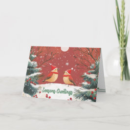 かわいい帽子を被ったクリスマス鳥のオリジナル折りたたみホリデーカード シーズンカード