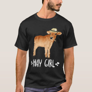 かわいい干し草の女の子 牛のセリフ 農場の動物テーマ 女性向け Tシャツ