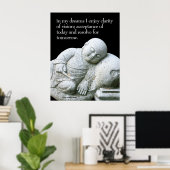 かわいい平和な眠る若い僧侶の石彫刻 ポスター (ホームオフィス)