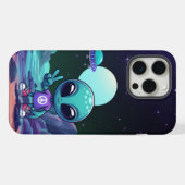 かわいい平和の宇宙人と宇宙船 iPhoneケース (裏面横)