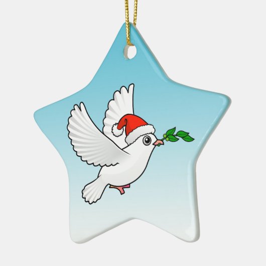 かわいい平和はサンタの帽子によって潜りました セラミックオーナメント (左)