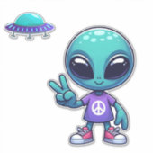 かわいい平和エイリアンと宇宙船 シール (正面)