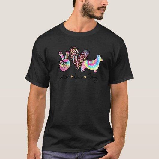 かわいい平和愛コーギー タイ染め 女性 犬 母の日ギフト Tシャツ (正面)