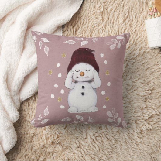 かわいい平和的雪だるまピンククリスマスホリデー クッション (ブランケット)