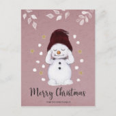 かわいい平和的雪だるまピンククリスマスホリデー シーズンポストカード (正面)