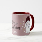 かわいい平和的雪だるまピンククリスマスホリデー マグカップ (正面右)