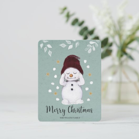 かわいい平和雪だるまウィンターブルークリスマス シーズンカード (スタンド正面)