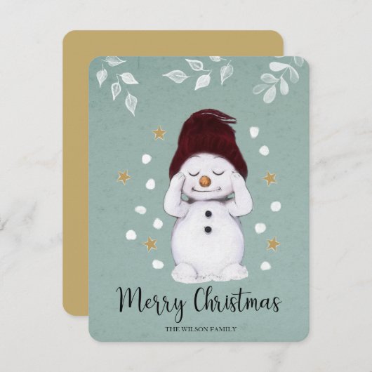 かわいい平和雪だるまウィンターブルークリスマス シーズンカード (正面/裏面)